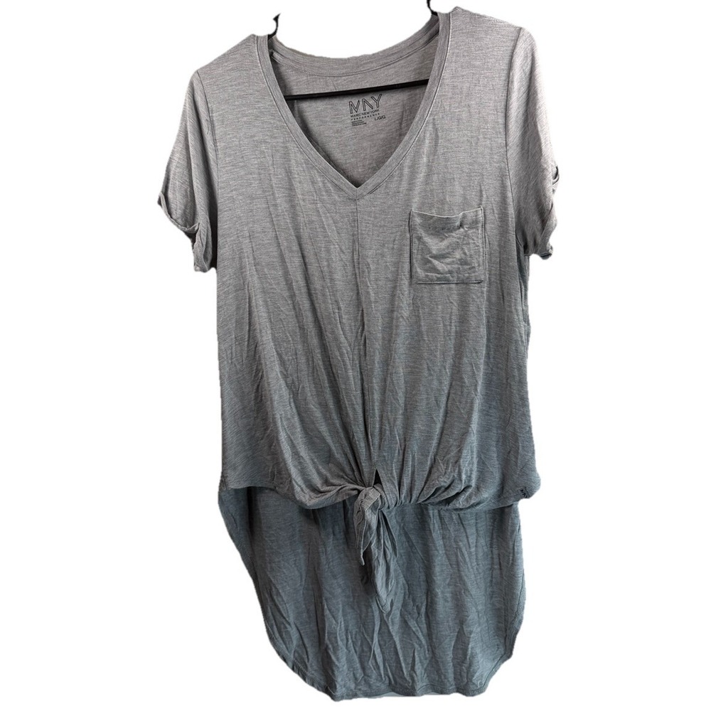 Marc New York Women's Larg High Low Knot Tank Short Sleeve Gray Soft Comfy